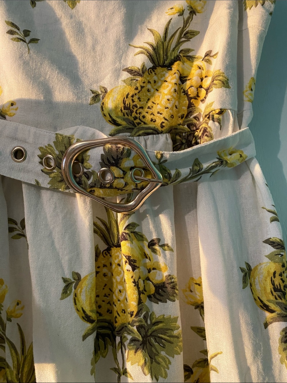 Tahari White Midi Dress with Yellow Pineapple Print - Picture 4 of 8